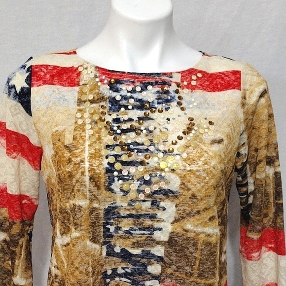 New Bella Sky 4th of July Asymmetrical Hem 3/4 Sleeves Tunic Top Medium - Picture 5 of 7